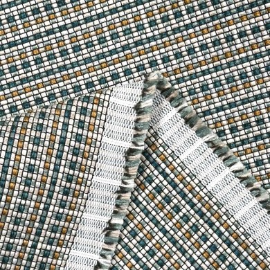 Tissu Séduisant quadrillage bleu or blanc - Tissu d'éditeur