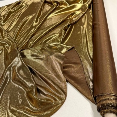 Tissu crepe de soie polyester lurex marron gold - Tissu haute couture Français