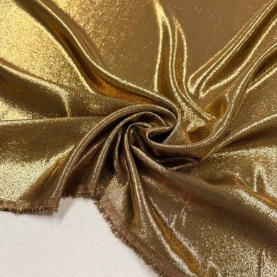 Tissu crepe de soie polyester lurex marron gold - Tissu haute couture Français