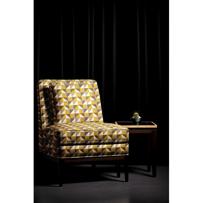 Tissu Jacquard Berlingot géométrique jaune gris