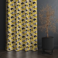 Tissu Jacquard Arletty géométrique jaune noir blanc