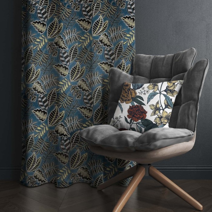 Tissu Jacquard Austral feuille bleu Tissu Jacquard Austral feuille bleu