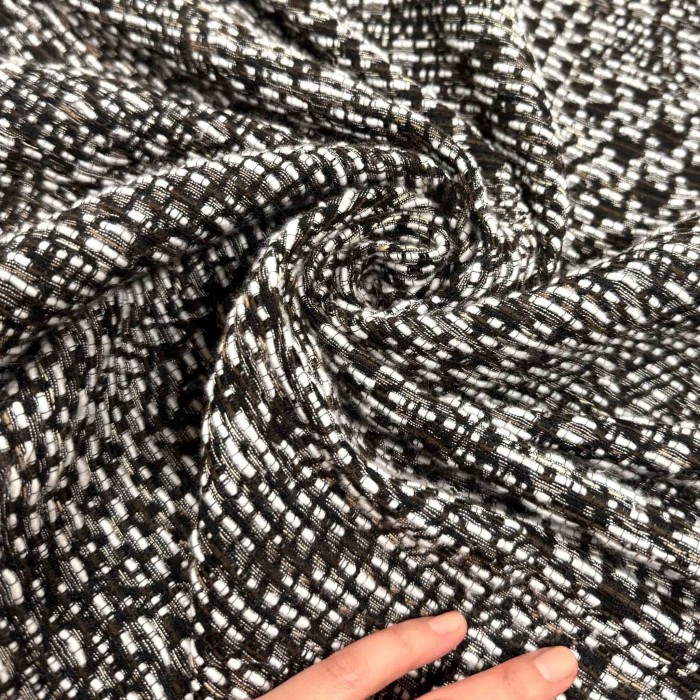 Tissu polyester coton tweed fantaisie noir marron blanc