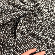 Tissu polyester coton tweed fantaisie noir marron blanc