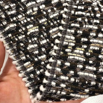 Tissu polyester coton tweed fantaisie noir marron blanc Tissu polyester coton tweed fantaisie noir marron blanc