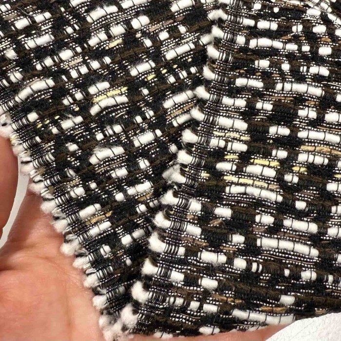 Tissu polyester coton tweed fantaisie noir marron blanc