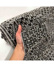 Tissu polyester coton tweed fantaisie noir marron blanc