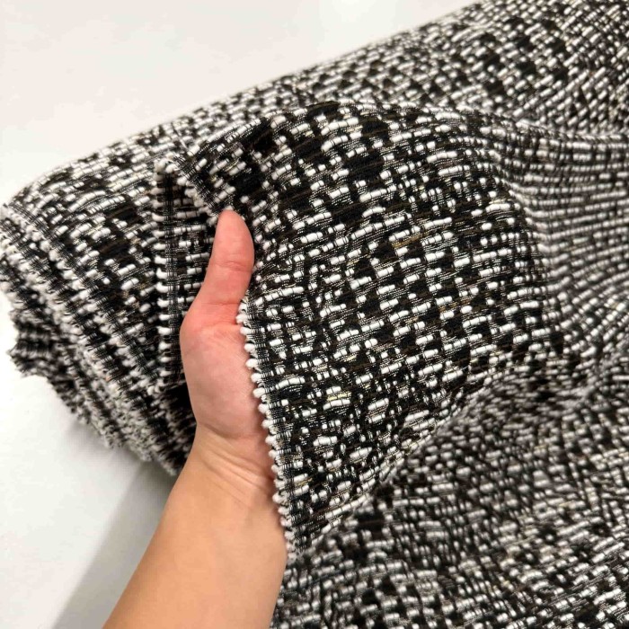 Tissu polyester coton tweed fantaisie noir marron blanc