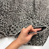 Tissu polyester coton tweed fantaisie noir marron blanc