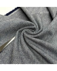 Tissu pure lainage chevrons écru bleu marine - Haute couture Tissu pure lainage chevrons écru bleu marine - Haute couture