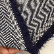 Tissu pure lainage chevrons écru bleu marine - Haute couture