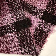 Tissu laine polyester effet tweed carreaux rose noir Tissu laine polyester effet tweed carreaux rose noir