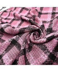 Tissu laine polyester effet tweed carreaux rose noir Tissu laine polyester effet tweed carreaux rose noir