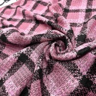 Tissu laine polyester effet tweed carreaux rose noir Tissu laine polyester effet tweed carreaux rose noir