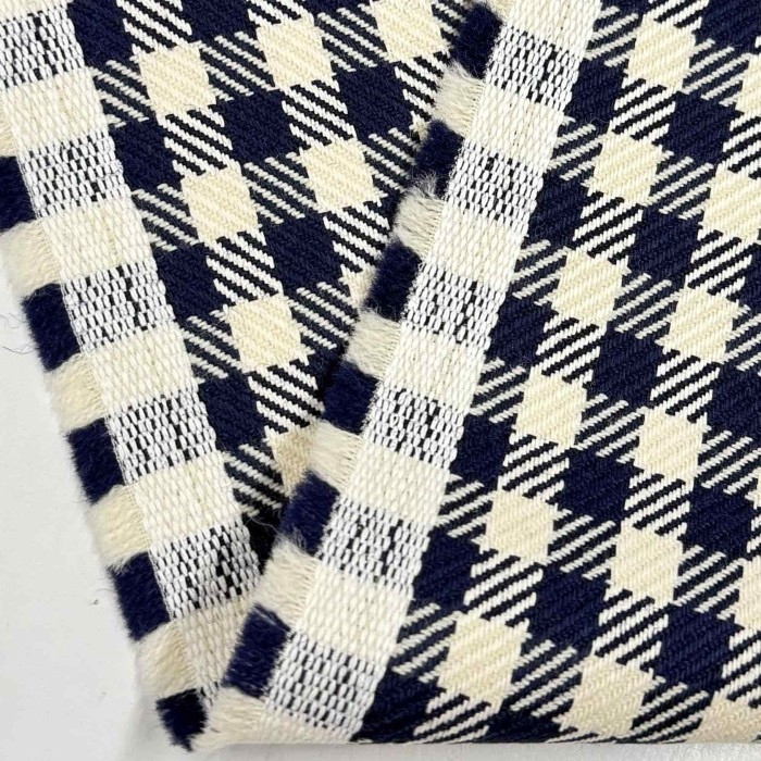 Tissu laine coton carreaux bleu marine foncé crème chatoyant - Haute couture Tissu laine coton carreaux bleu marine foncé crème chatoyant - Haute couture