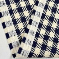 Tissu laine coton carreaux bleu marine foncé crème chatoyant - Haute couture Tissu laine coton carreaux bleu marine foncé crème chatoyant - Haute couture