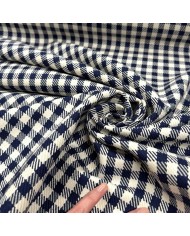 Tissu laine coton carreaux bleu marine foncé crème chatoyant - Haute couture Tissu laine coton carreaux bleu marine foncé crème chatoyant - Haute couture