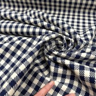 Tissu laine coton carreaux bleu marine foncé crème chatoyant - Haute couture Tissu laine coton carreaux bleu marine foncé crème chatoyant - Haute couture