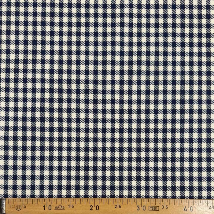 Tissu laine coton carreaux bleu marine foncé crème chatoyant - Haute couture Tissu laine coton carreaux bleu marine foncé crème chatoyant - Haute couture