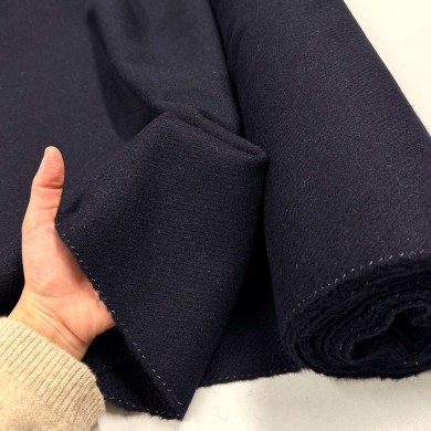 Coupon 100X150 Tissu pure laine bleu marine foncé unis épais - Haute couture