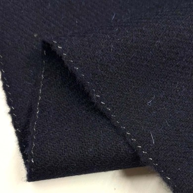 Coupon 100X150 Tissu pure laine bleu marine foncé unis épais - Haute couture