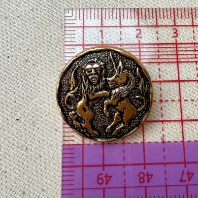 Bouton rond bijou bronze lion licorne 22mm Bouton rond bijou bronze lion licorne 22mm