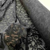 Tissu dentelle noir motifs arabesques fleuries