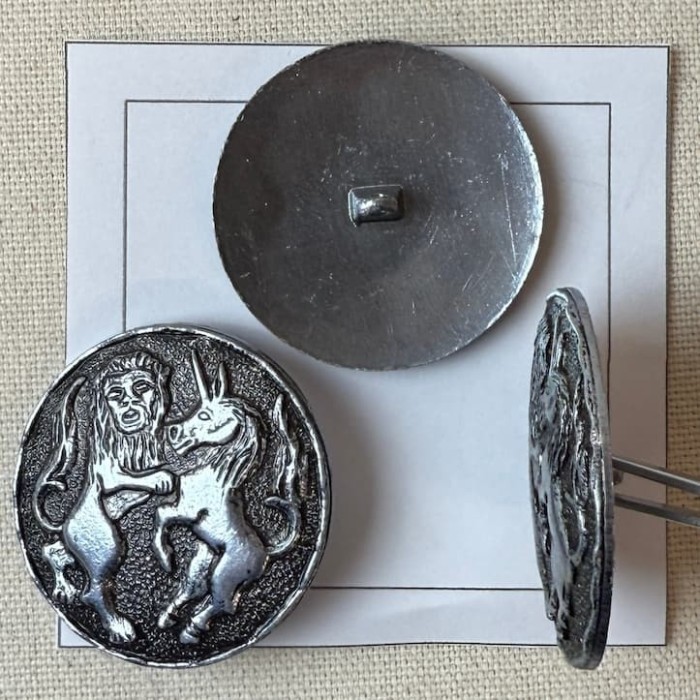 Bouton rond bijou argent lion licorne 40mm