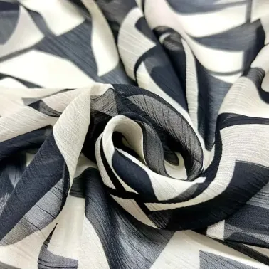 Tissu voile de polyester à géométrie noir blanc