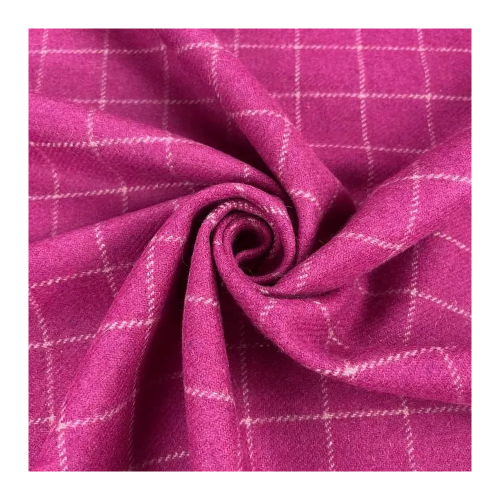 Tissu lainage carreaux rose