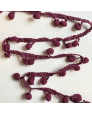 Galon pompon mini violet bourgogne 20mm