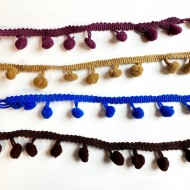 Galon pompon mini violet bourgogne 20mm