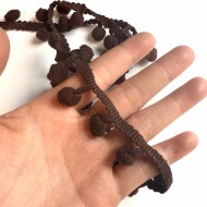 Galon pompon mini chocolat marron 20mm