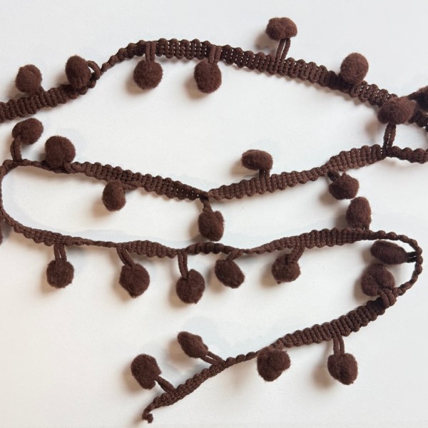 Galon pompon mini chocolat marron 20mm Galon pompon mini chocolat marron 20mm