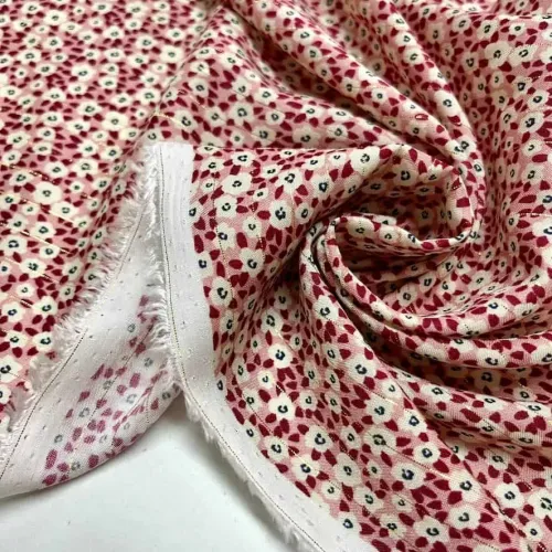Tissu viscose lurex fleurs rose