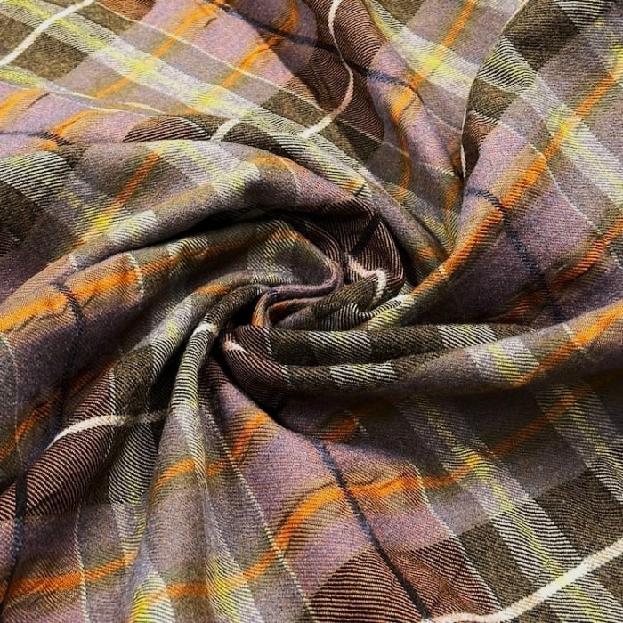Tissu Laine Polyester carreaux marron multicolore Tissu Laine Polyester carreaux marron multicolore
