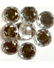 Pierre strass à coudre rond 2 trous transparent fond or 30mm