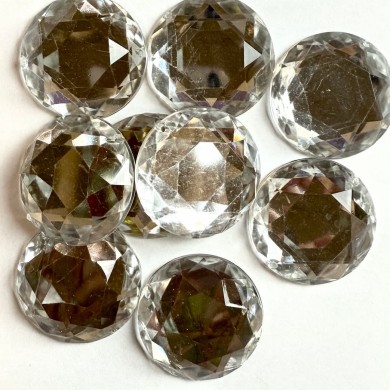 Pierre strass à coudre rond 2 trous transparent fond or 30mm