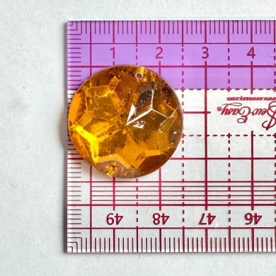 Pierre strass à coudre rond 2 trous orange fond or 25mm