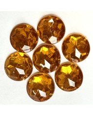 Pierre strass à coudre rond 2 trous orange fond or 25mm