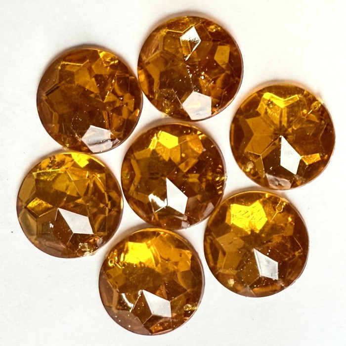 Pierre strass à coudre rond 2 trous orange fond or 25mm