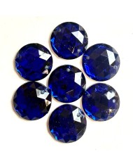 Pierre strass à coudre rond 2 trous bleu fond argent 18mm