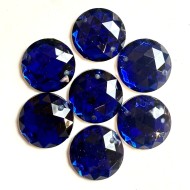 Pierre strass à coudre rond 2 trous bleu fond argent 18mm