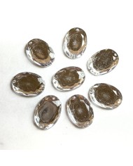Pierre strass à coudre ovale 2 trous transparent fond argent 25mm
