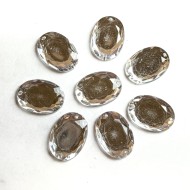 Pierre strass à coudre ovale 2 trous transparent fond argent 25mm