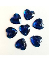 Pierre strass à coudre cœur 2 trous bleu fond or 16mm
