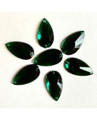 Pierre strass à coudre goutte 2 trous vert fond or 12mm