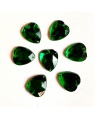 Pierre strass à coudre cœur 2 trous vert fond or 12mm