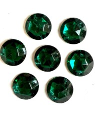 Strass à coudre en verre rond 2 trous vert 15mm