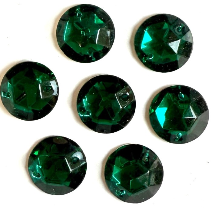 Strass à coudre en verre rond 2 trous vert 15mm
